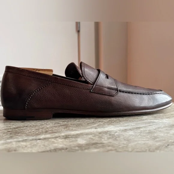 Ermenegildo Zegna Light Brown Leather Flex Loafer Shoe US 10.5 Natural Grain